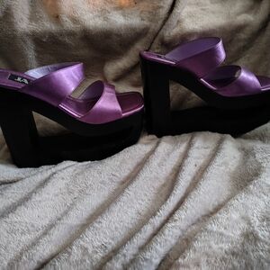 Elegant Purple Satin Wedge Heels